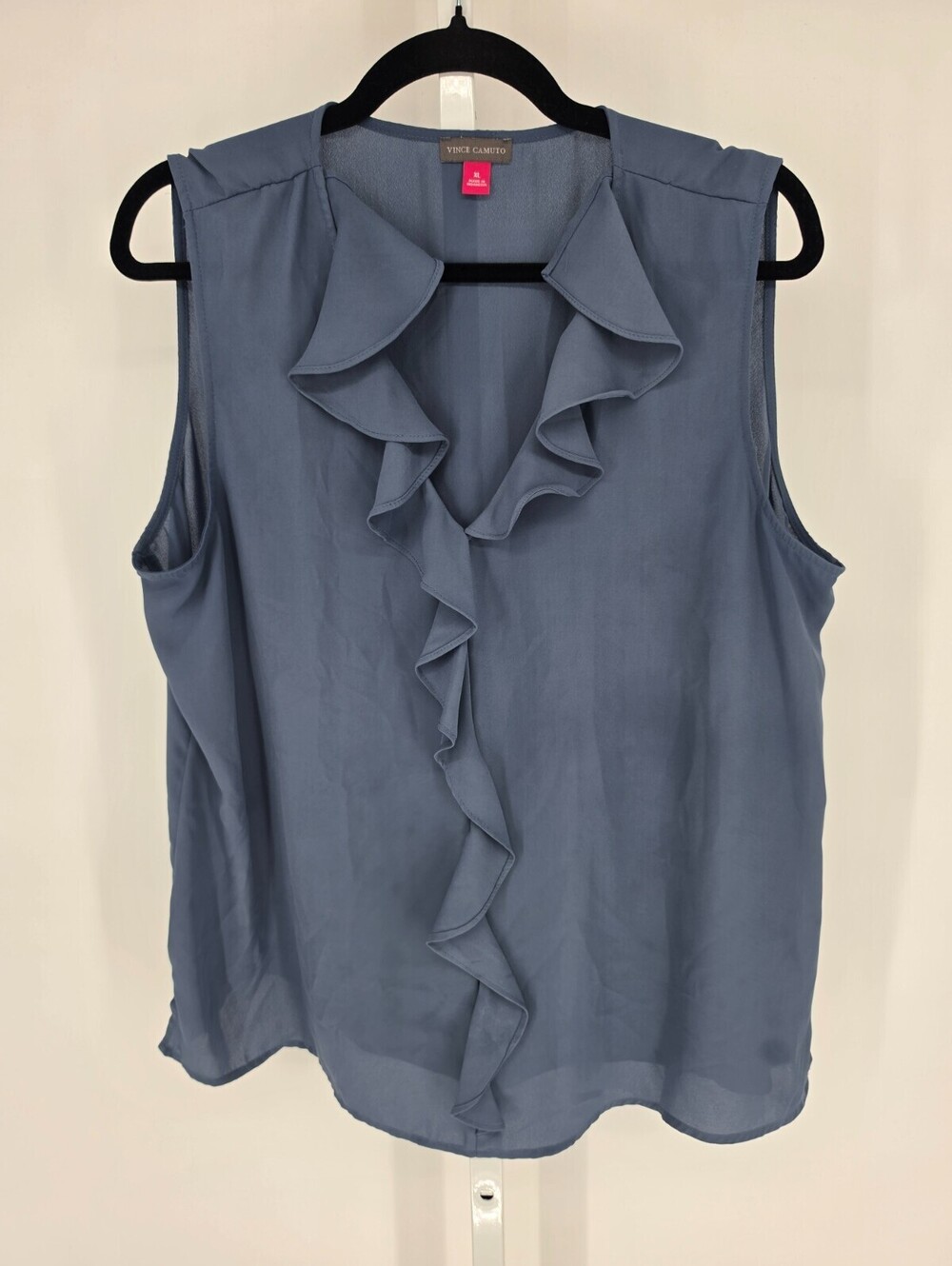 Vince Camuto Womens Sz XL Sleeveless Blouse Slate Blue Ruffled Neckline